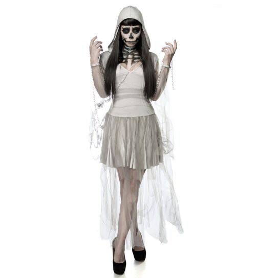 Mask Paradise 80011 Geisterkostüm: Skeleton Ghost, grau, Gr.: XS-M (34-38)