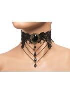 Halsband mit Brosche und Perlen, schwarz, onesize