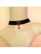 Halsband mit Anhänger, schwarz/rot, onesize