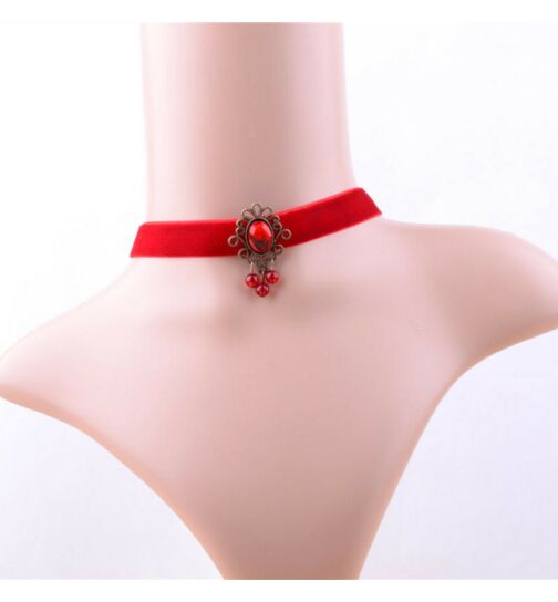 Halsband mit Anhänger, rot, onesize