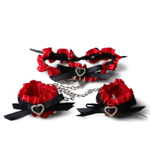 Halsband mit Handfesseln, rot/schwarz, onesize