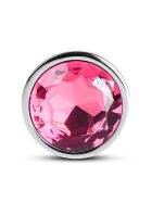 Analplug Medium mit Diamant, 8cm, silber/pink