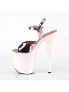 Pleaser Flamingo-809LG - High Heel Sandalette, 20cm, roségold/metallic/glitter, Gr.: 41 (US 10)