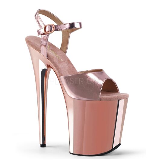 Pleaser Flamingo-809 - High Heel Sandalette, 20cm, roségold/chrom, Gr.: 36 (US 6)