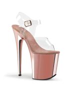Pleaser Flamingo-808 - High Heel Sandalette, 20cm, roségold/klar, Gr.: 38,5 (US 8)