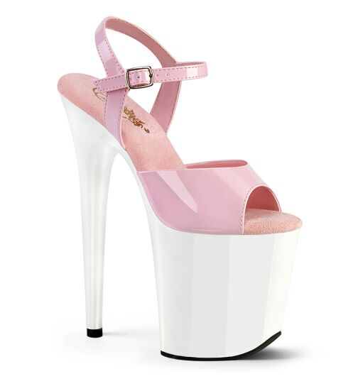Pleaser Flamingo-809 - High Heel Sandalette, 20cm, rosa/weiß, Gr.: 38,5 (US 8)