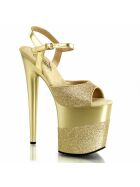 Pleaser Flamingo-809-2G - High Heel Sandalette, 20cm, gold/glitter, Gr.: 37,5 (US 7)