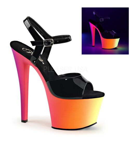 Pleaser Rainbow-309UV - High Heel Sandalette UV, 18cm, regenbogen/schwarz, Gr.: 36 (US 6)