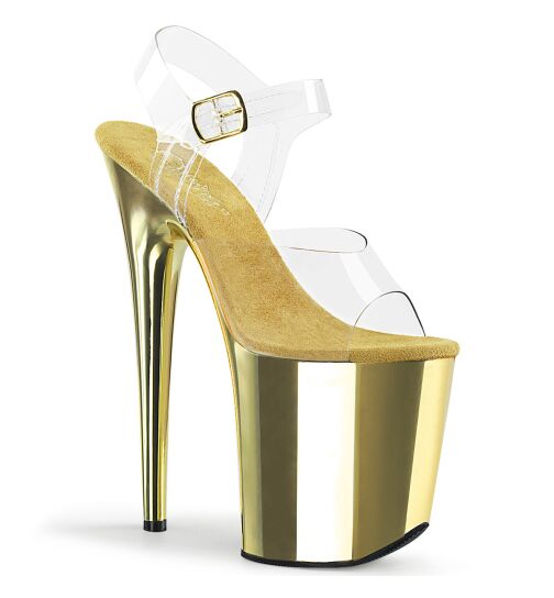 Pleaser - High Heel Sandalette, 20cm, gold/klar, Gr.: 37,5 (US 7)