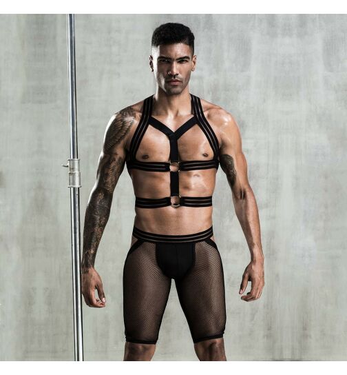 Harness-Top und Shorts für Männer, schwarz, onesize