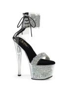 Pleaser-High Heel Sandalette, 17,5cm, schwarz/klar, Gr.: 37,5 (US 7)