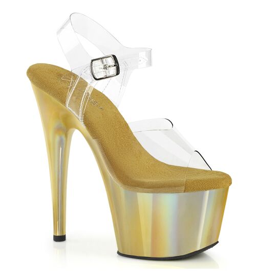Pleaser - High Heel Sandalette, 18cm, gold/klar, Gr.: 35 (US 5)