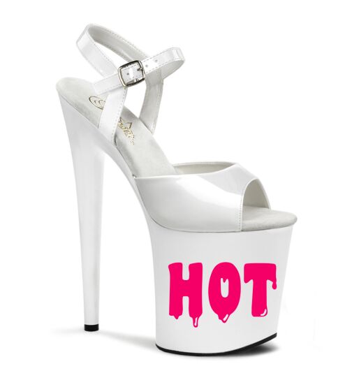 Pleaser High Heel Sandalette, 20cm, weiß/pink, Motiv HOT, Gr.: 35 (US 5)