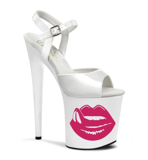 Pleaser High Heel Sandalette, 20cm, weiß/pink, Motiv Lips, Gr.: 35 (US 5)